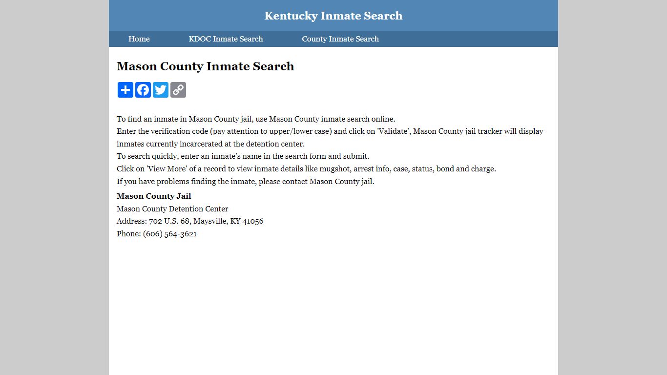 Mason County Inmate Search