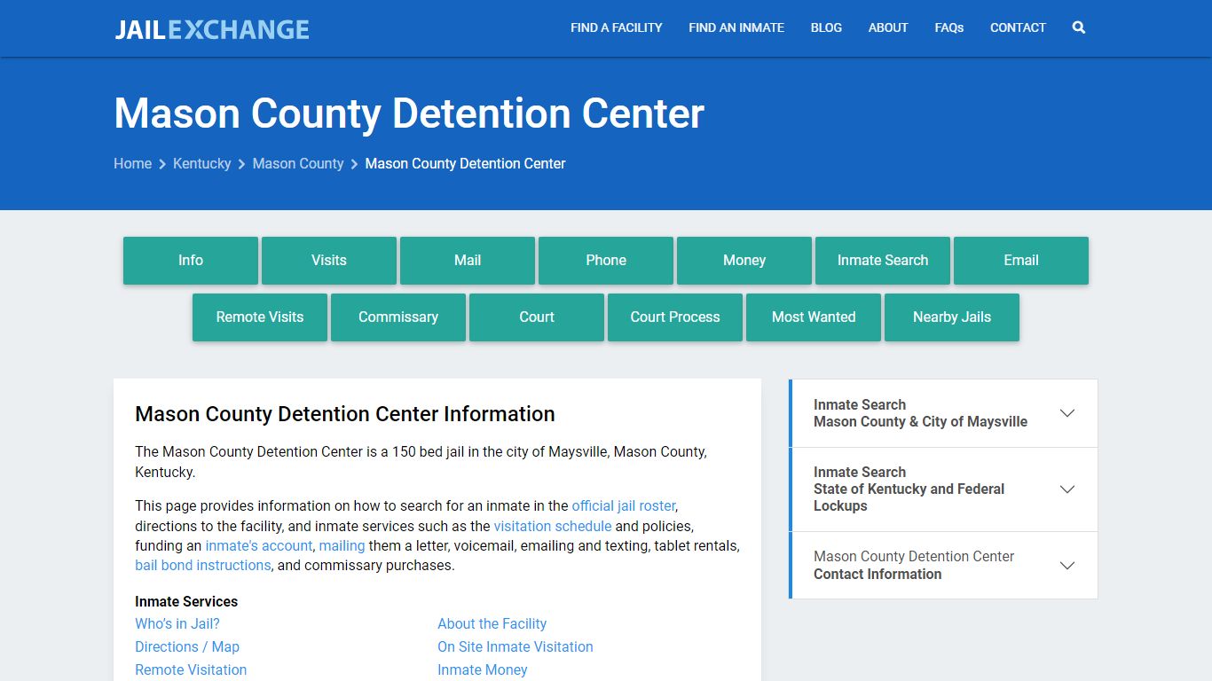 Mason County Detention Center, KY Inmate Search, Information